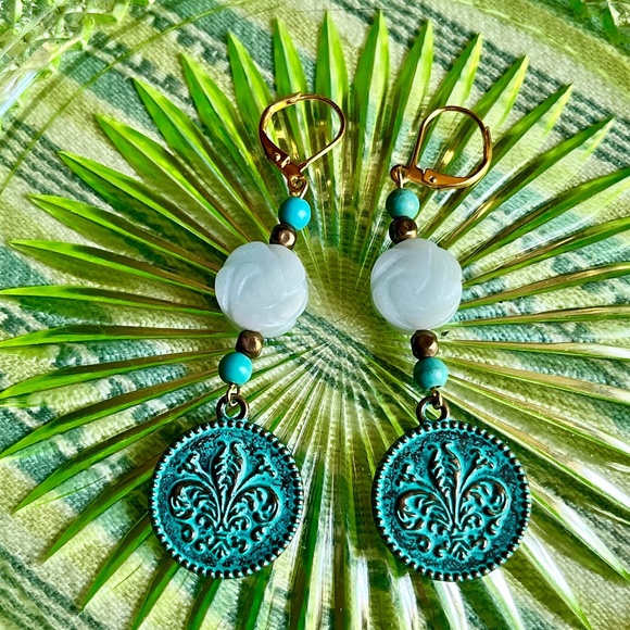 Handmade Turquoise, Amazonite & Patina Dangle Earrings - Boho Earrings - OOAK - Picture 4 of 7